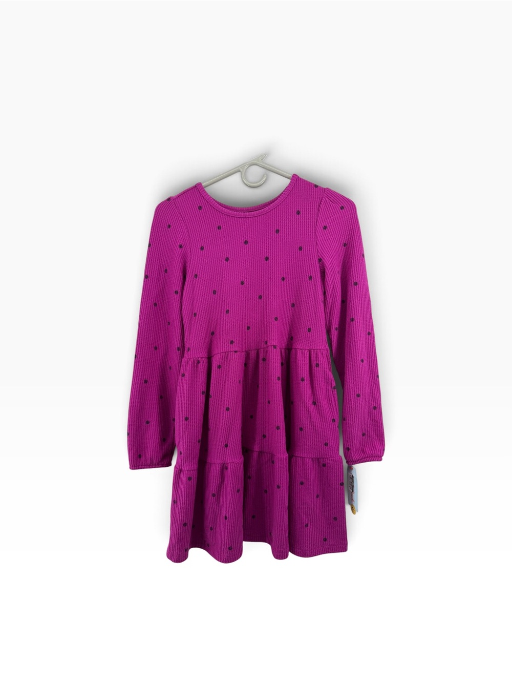 Cat & Jack Magenta Long-Sleeve Tiered Dress with Black Polka Dots